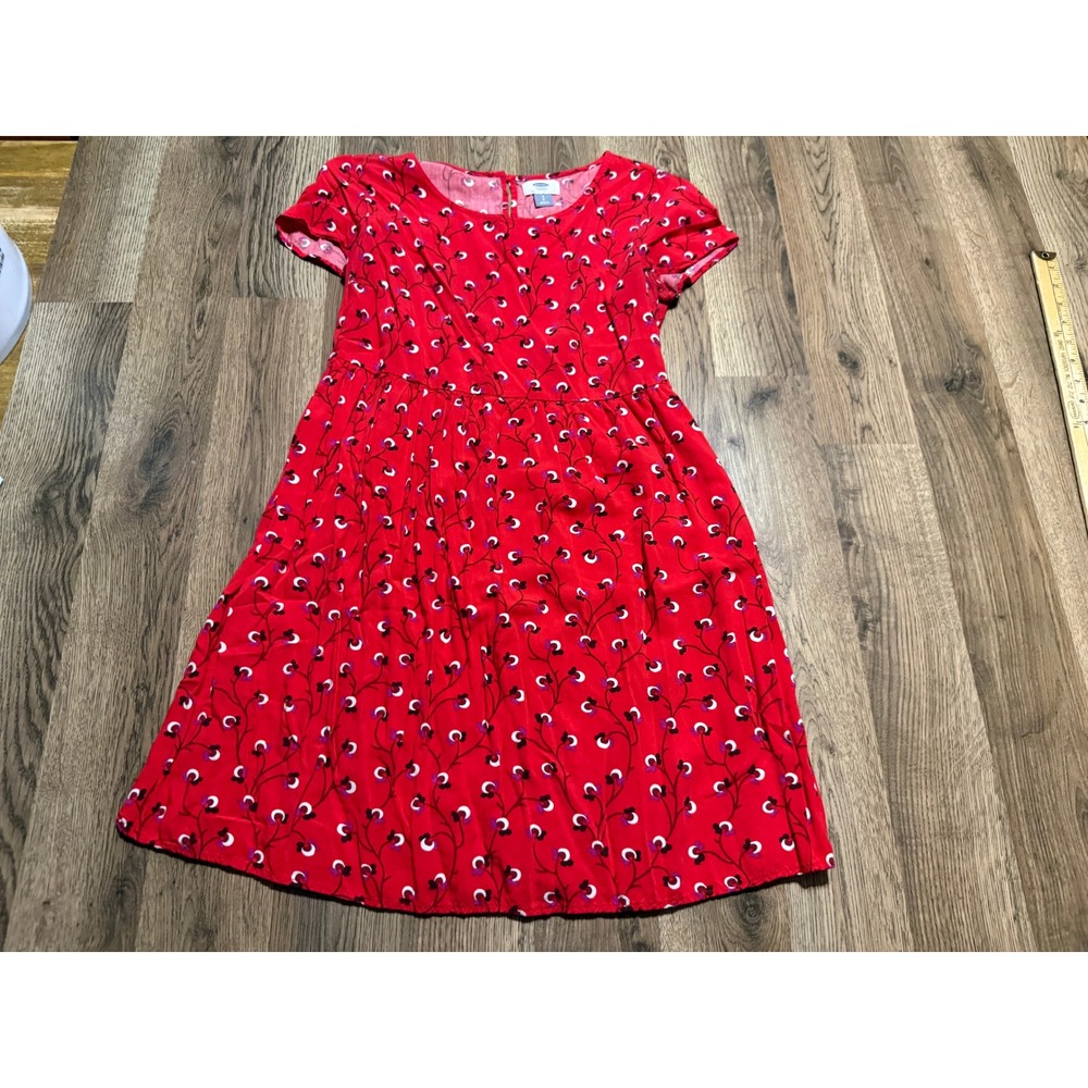 Old Navy Dress Womens Small Red White Brown Purple Floral Short Sleeve Dress